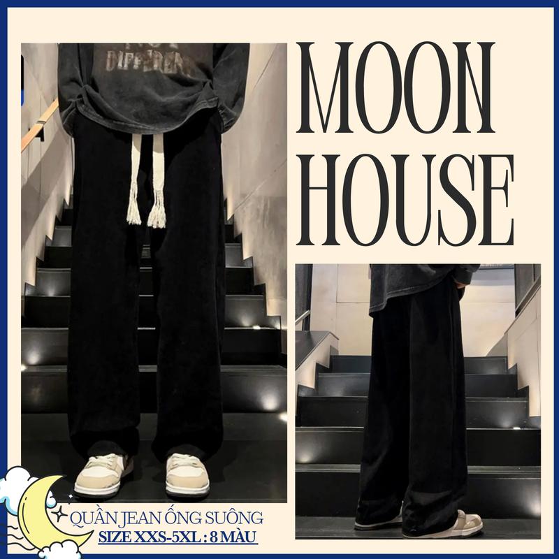 Quần jean ống suông cạp chun bigsize nam nữ  MOON HOUSE 09 MÀU ĐEN thoải mái, dễ phối đồ. dành cho mọi dáng người Menswear Ong Pants