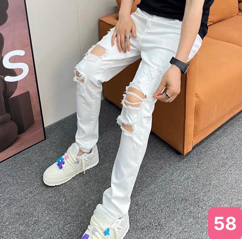 Quần jean dài cho nam màu trắng rách nhiều chất bò co dãn nhẹ QD58 mới form skinny Có Túi dáng chuẩn Menswear Pants Có Túi  - TCS Trùm Chuyên Sỉ