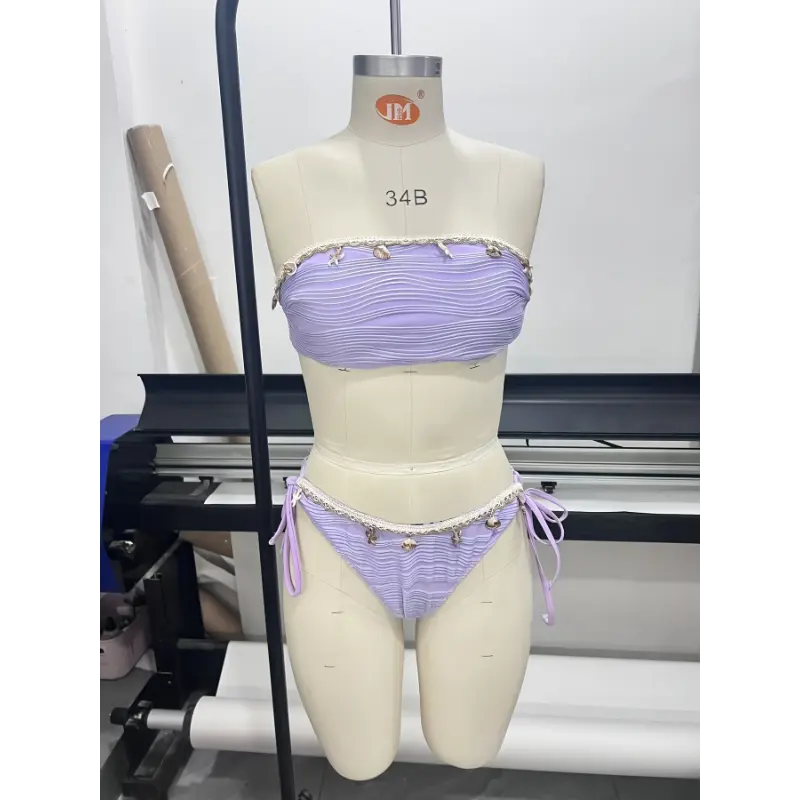 Women's fashionable sea wave fabric starfish shell accessories sexy bikini two-piece swimsuit 3
