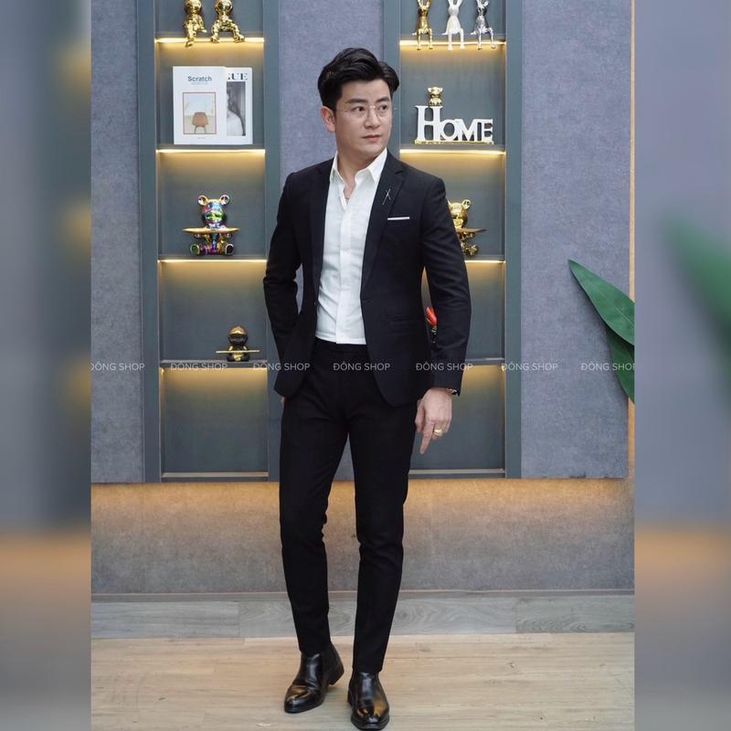 Veston Nam Suit Đen Luxury - Chất Vải 79 Dày Dặn, Áo vest Co Dãn Cao Cấp, Tặng Kèm Khuy Cài vest Menswear phù hợp phối cùng sơ mi