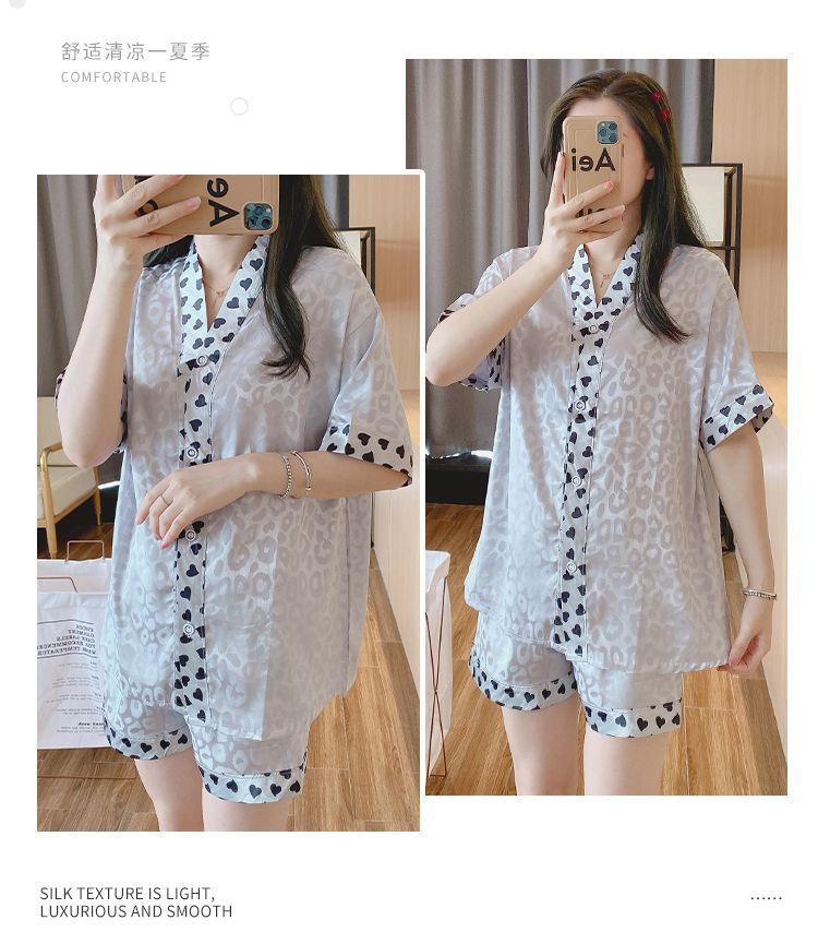 Product Introduction of Women's Pajamas 2022 New Summer Thin Ice Silk Cardigan Camellia Set Short Sleeve Cartoon Princess Style Loungewear 27