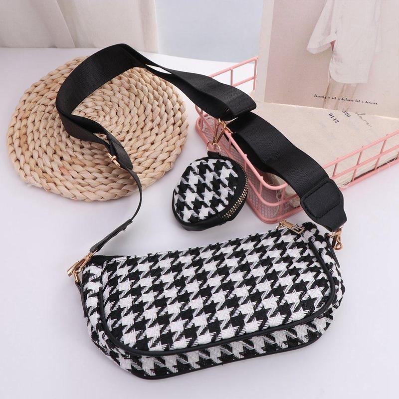Product Introduction of 2pcs/set Fashion Travel Casual Bag Composite Bags Large capacity Mini Round Purse Messenger Bag Plaid Print Shoulder Bag Women Crossbody Bag 14