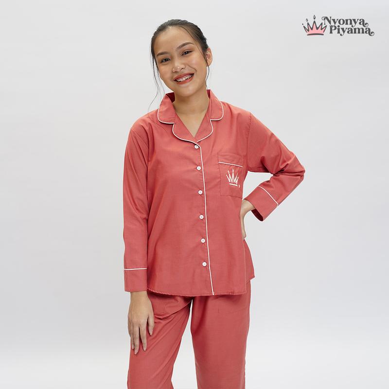 [BEST SELLER] Nyonya Piyama Katun Set Piyama Lengan Panjang (Classic Signature) Baju Celana Nyaman  Setelan Dewasa Tidur Wanita Kombinasi  Pendek Atasan Polos Katun 4