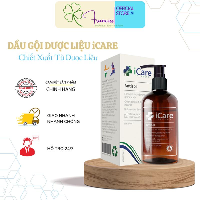 Dầu Gội iCare Pharma Antisol dược liệu pH 6.5 Chiết Xuất Dược Liệu 240ml