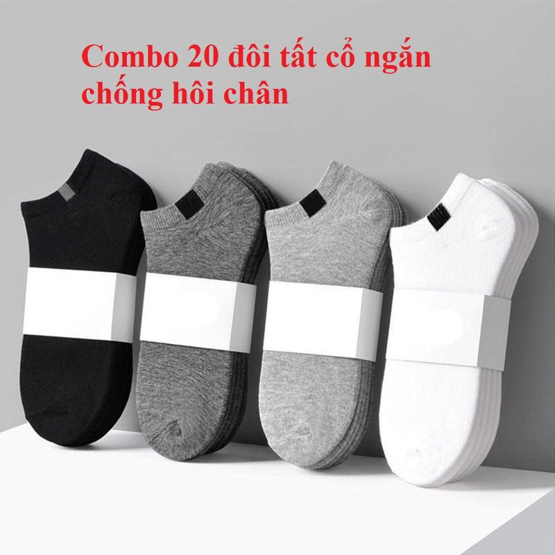 Lố 20 Đôi Tất ngắn nam Vớ thấp cổ 4 màu trơn chống hôi chân, Combo 20 đôi tất chống hôi MIX MÀU