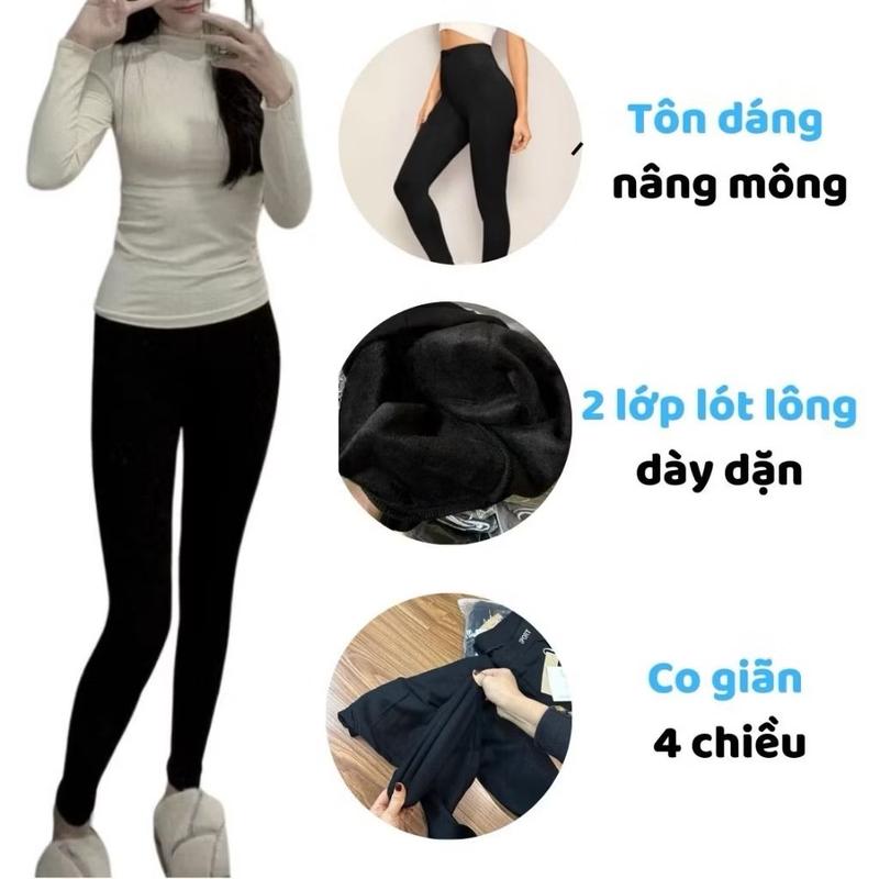 ￼Quần legging dài lót lông siêu ấm, cạp cao gen bụng nâng mông chất liệu umi cao cấp 1