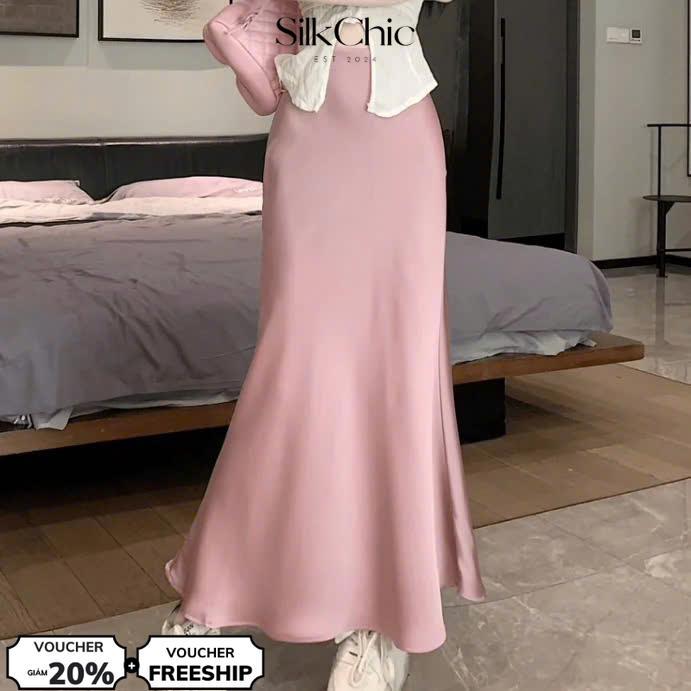 Chân Váy Lụa Đuôi Cá Nhẹ Phong Cách Hàn Quốc Midi Dáng Dài SC 606 Chân Váy Lụa Xòe Nhẹ Sang Trọng Thanh Lịch
