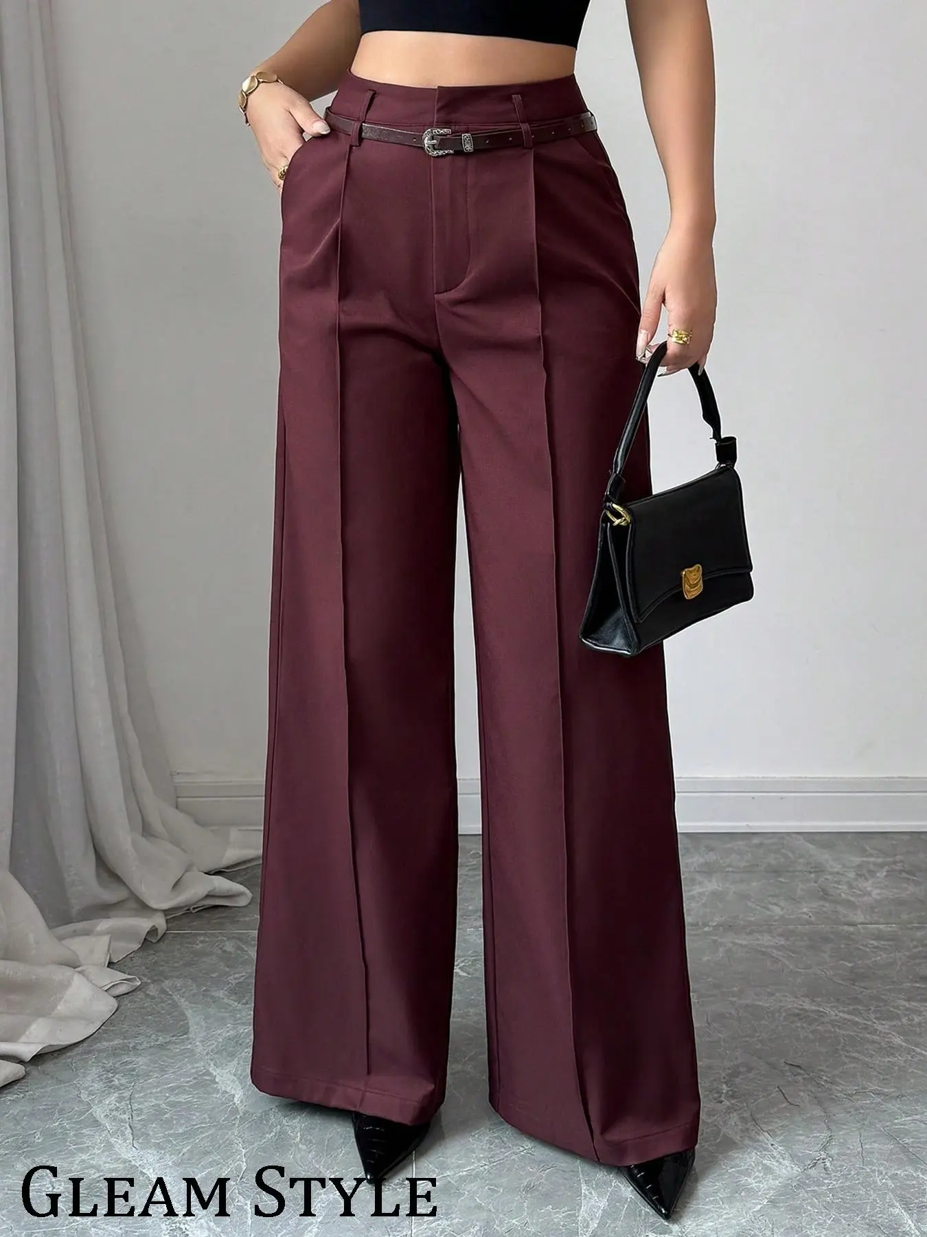 Women's Solid Color Wide Leg Pants without Belt, Casual Comfy Trousers for Spring & Fall, Women's Bottoms for Daily Wear