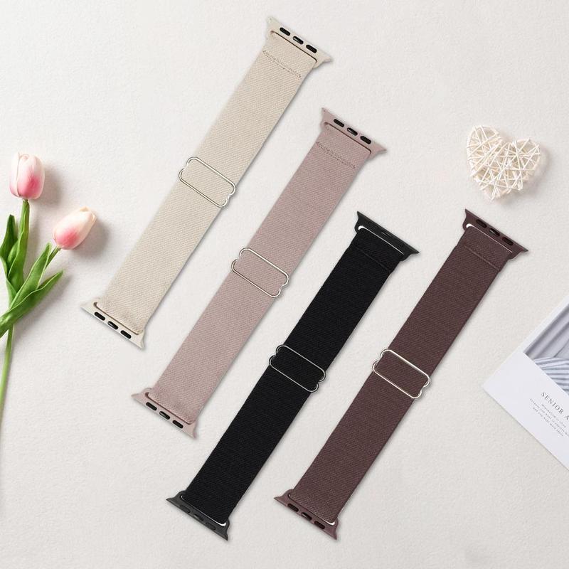 4 Counts/set Fashion Elastic Watch Band(Band Only), Adjustable Nylon Watch Band for Apple Watch, Universal Watch Band for Men & Women 2