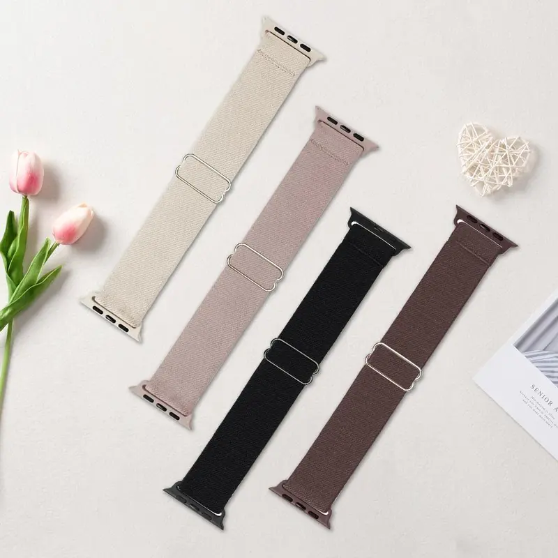 4 Counts/set Fashion Elastic Watch Band(Band Only), Adjustable Nylon Watch Band for Apple Watch, Universal Watch Band for Men & Women 2
