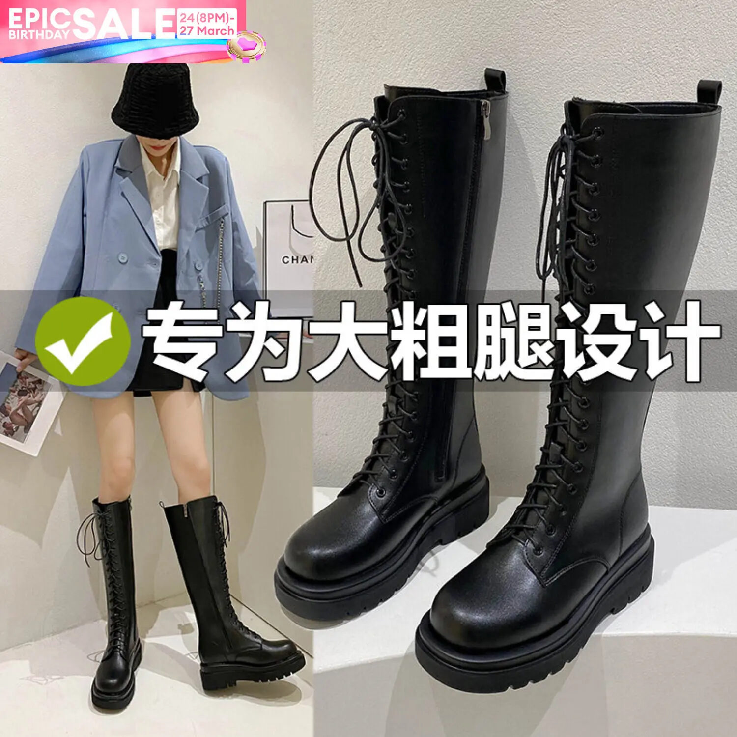 Boots Women's High-Top Boots Large Boots Plus Size Ladies Boots Thick Legs Knight Boots plus Size Women's Boots 41-43
