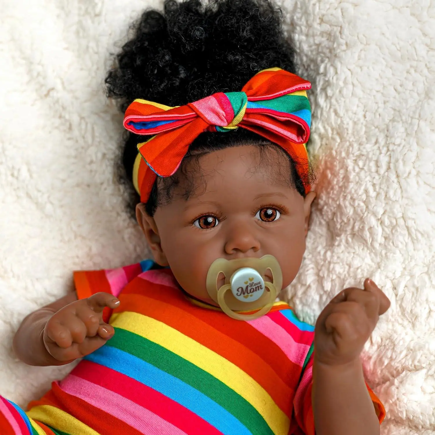 22 Inch Lifelike Reborn Teenager Doll, Soft Body & Curls Realistic Newborn Teenager Dolls, African American Design Real Life Teenager Dolls, Gorgeous Doll, Cloth Body with Feeding Kit & Toy Accessories Gift, Christmas Gift, Toys