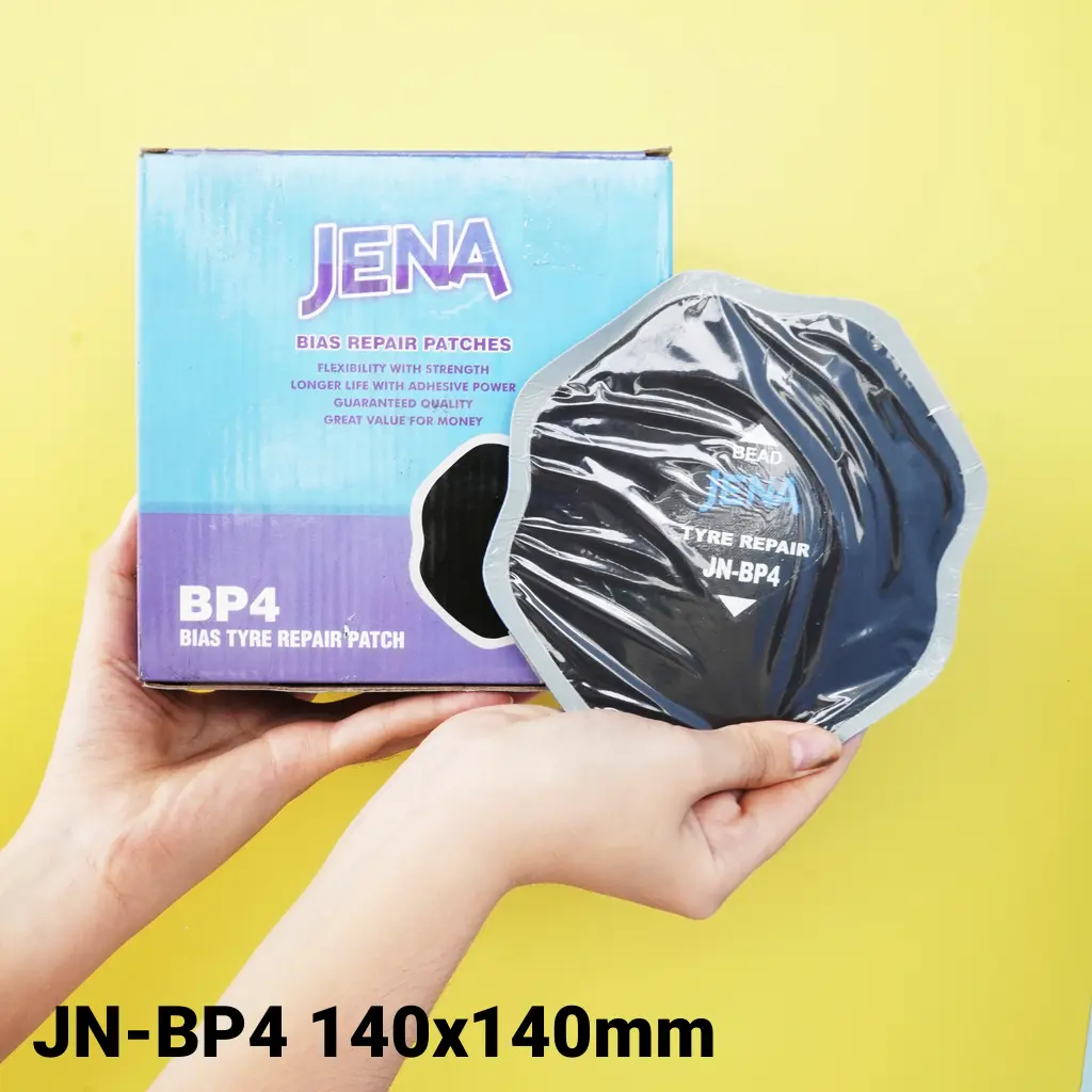 Miếng vá lốp xe ô tô, xe tải, xe ben, miếng vá vỏ không săm JENA JN-BP4 140x140mm (10 miếng/hộp)