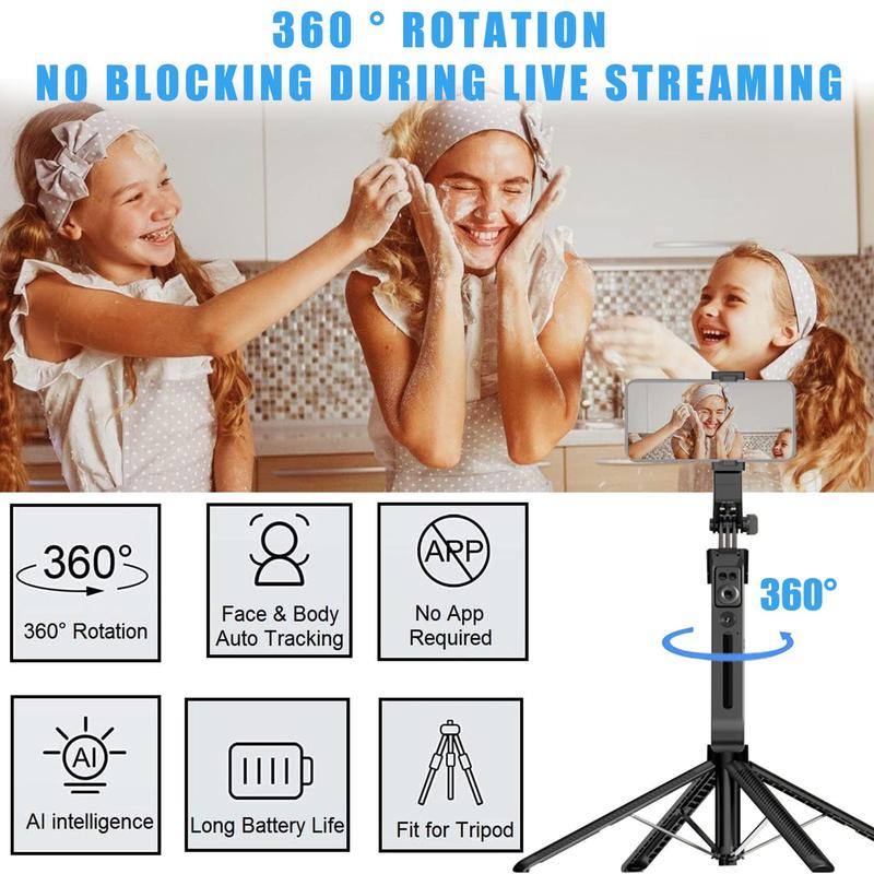 Auto Face Tracking Tripod, 360° Rotation Phone Holder with Remote Control, Moving Tripod for Video Live Stream, Phone Camera Stabilizer, Selfie Stick, Electronics Accessories, Black, Smartphone, Cellphone 7