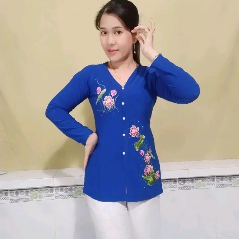 áo bà ba thêu hoa sen Top Thun Top Thun Nữ Women 5