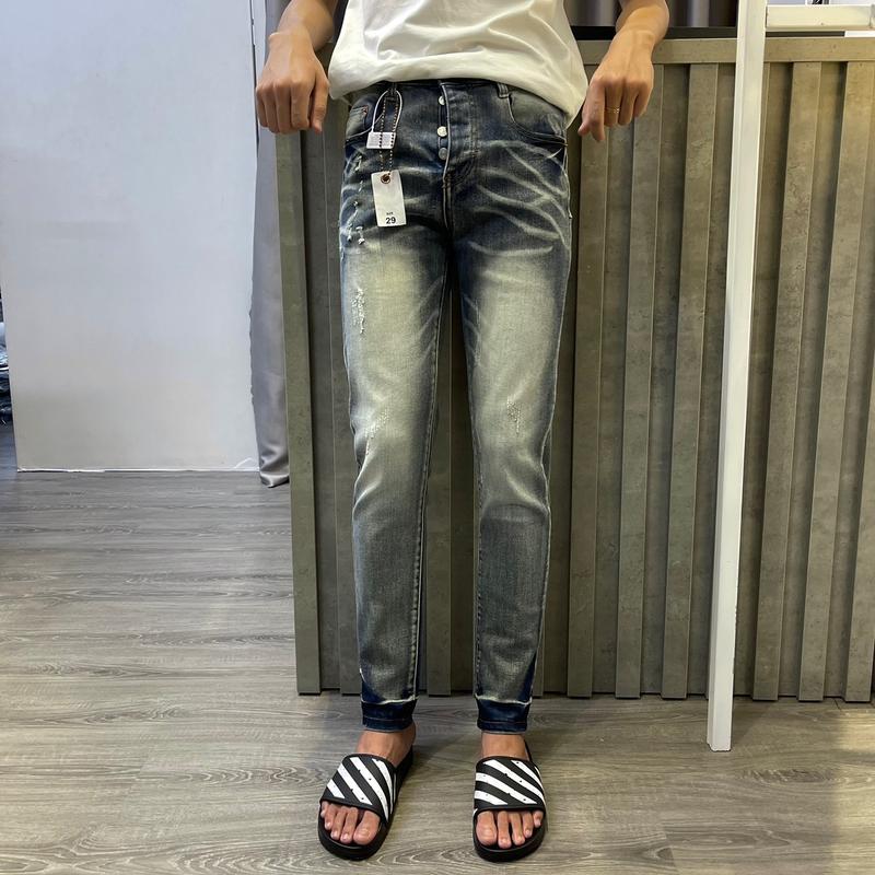 Quần jean pơ bồồ xanh sáng cào nhẹ bản 4 cúc mã 70039