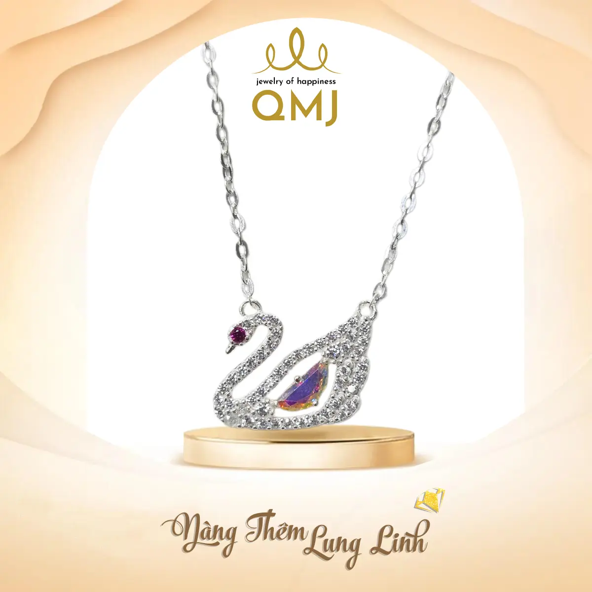 QMJ STORE GMV - Q57 THIÊN NGA CÁNH TIÊN - Dây chuyền bạc nữ đẹp QMJ Thiên nga  sáng lấp lánh, thời trang phụ kiện trang sức bạc 925 cao cấp(MÀU BẠC TRẮNG SANG - không xi kim) NT18