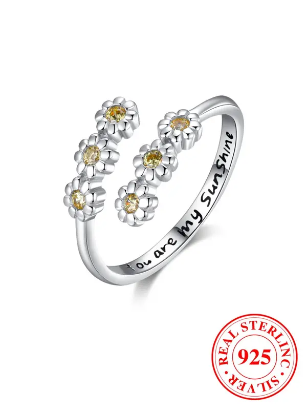 S925 Sterling Silver Flower Design Cuff Ring, Adjustable Ring for Women & Girls, Fashion Jewelry for Party, Daily Clothing Decor, Trendy All-match & Exquisite Jewelry for Anniversary Gift, Valentine's Day Gift for Her, Mother's Day Gift 0