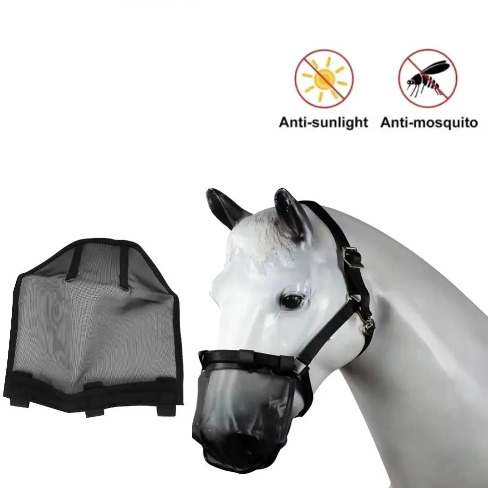 Durable Mosquito Protection Horse Nose Face Cover Breathable Headgear Livestock Nose Protector Black Mesh Animal Nose Net Horse Riding Equipment