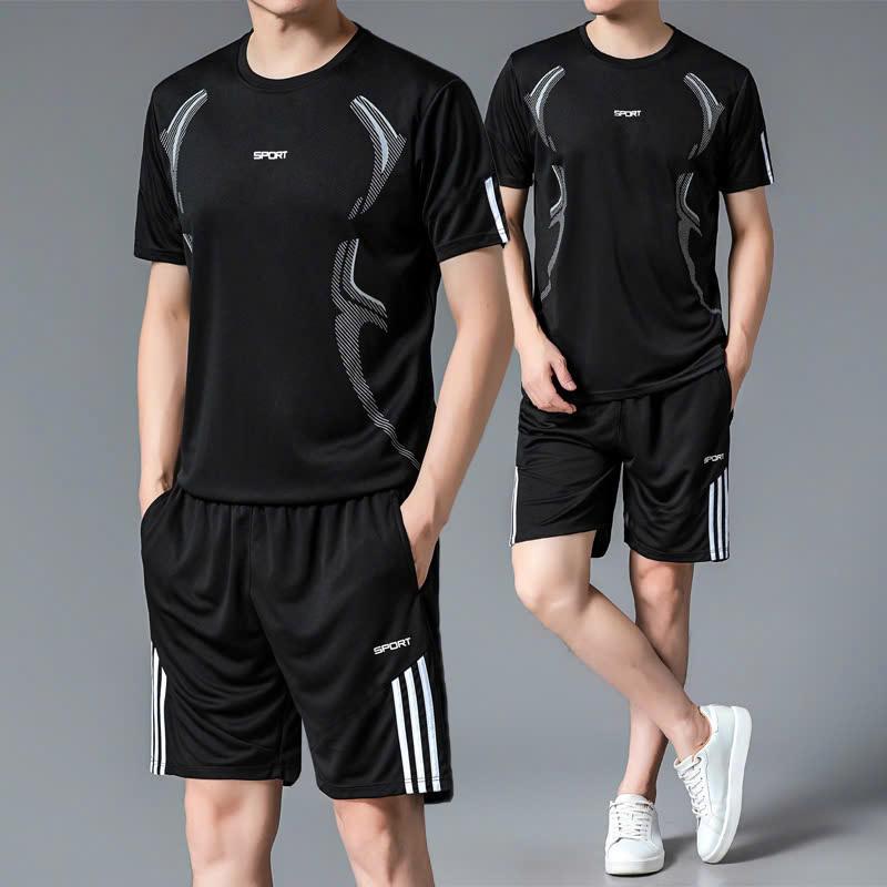Bộ quần áo thể thao nam thun lạnh co dãn nhanh khô phối chữ Sport Menswear Top Tập Gym Chạy Bộ