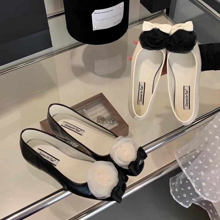 Giày búp bê nữ hoa trà bản to tiểu thư êm chân Jonmei QC Loại 1