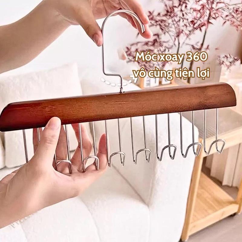 Combo 3￼Móc Gỗ Treo Đồ Đa Năng 8 Móc Xoay 360 Độ Tiết Kiệm Không Gian - Móc Treo Thắt Lưng, Đồ Lót Treo Tường phơi inox sét rỉ sơ sinh keg i sao 4
