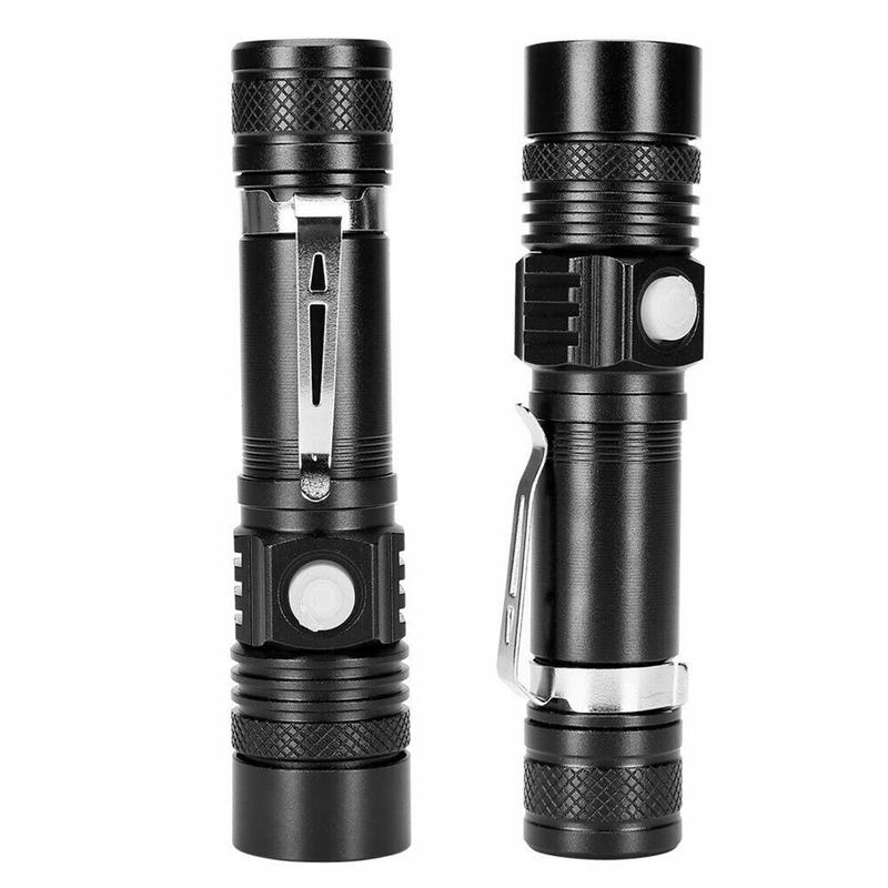 Product Introduction of Ultra Bright T6 LED Flashlight XP-L LED Lamp Beads Waterproof Torch Zoomable 4 Lighting Modes 18650 Battery USB Charging 62