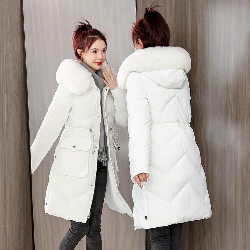 Áo phao nữ thân dài đại hàn siêu ấm mũ lông Q157 Jacket