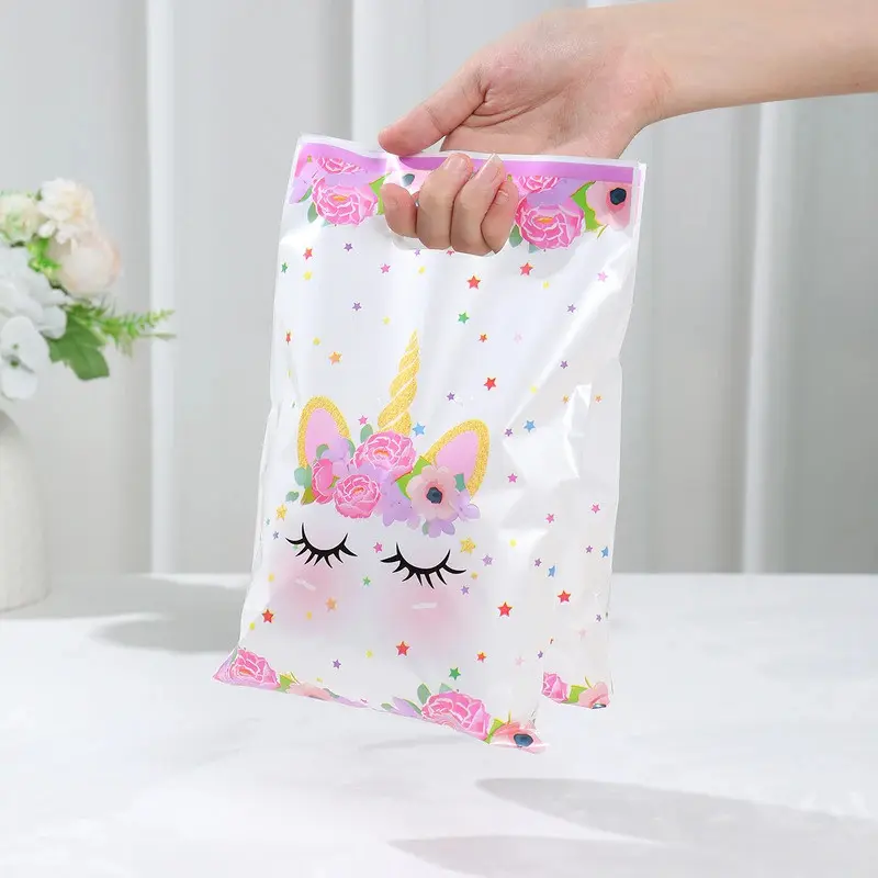 30pcs Unicorn Plastic Gift Bag Candy Bag Unicorn Happy Birthday Party Decor Kids Girl Birthday Party Supplies Favors Baby Shower Decor
