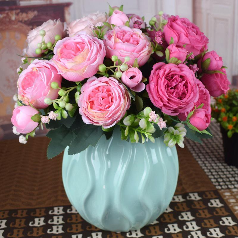 Product Introduction of Hot Sale Simulation Peony 9 Heads Silk Artificial Flowers Bouquet Big DIY Fake Flowers For Home Wedding Decoration Indoor Office 6
