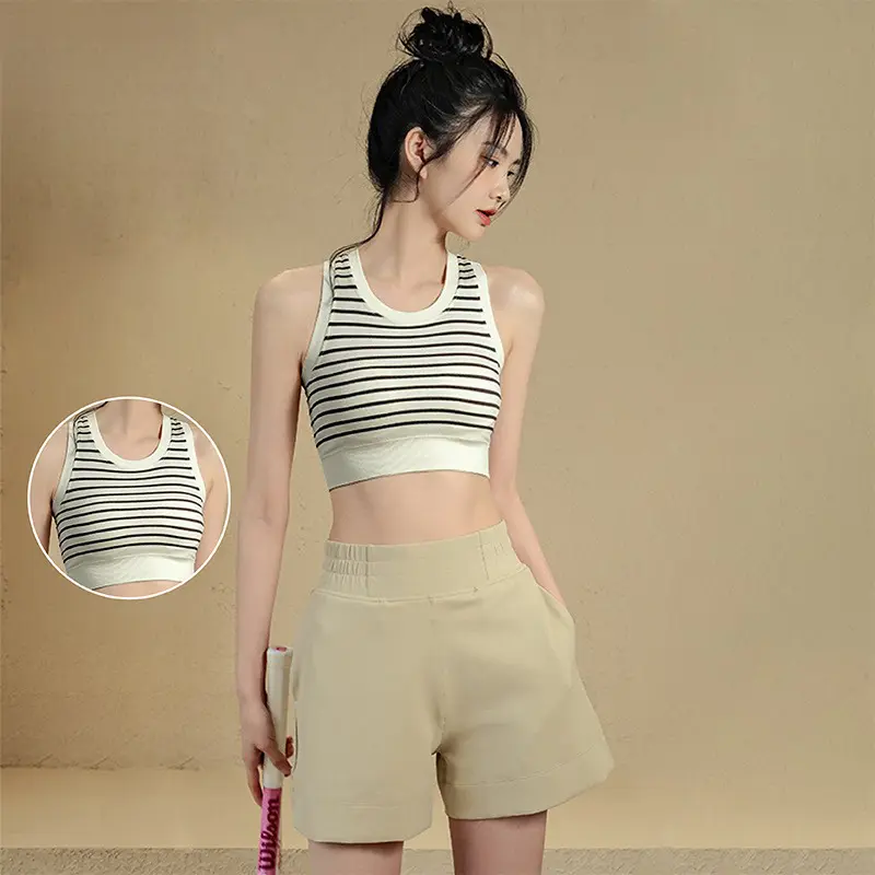 New Outdoor Quick-Drying Sports Vest Women's Outdoor Fitness Striped Yoga Vest One-Piece Sweat-Absorbent Breathable Fitness Vest