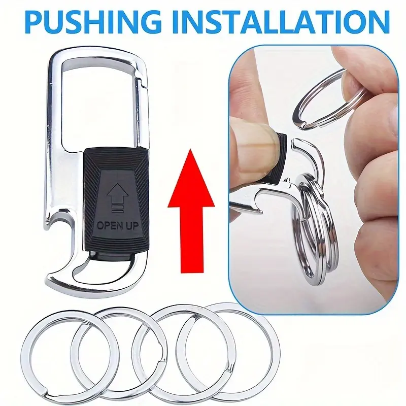 Men's push-pull multi-functional metal waist hanging buckle, switch car key buckle, equipped with 4 detachable key rings, multi-ring pendant anti-lost with bottle opener, suitable for men and women, holiday gift, perfect gift ideal choice 1