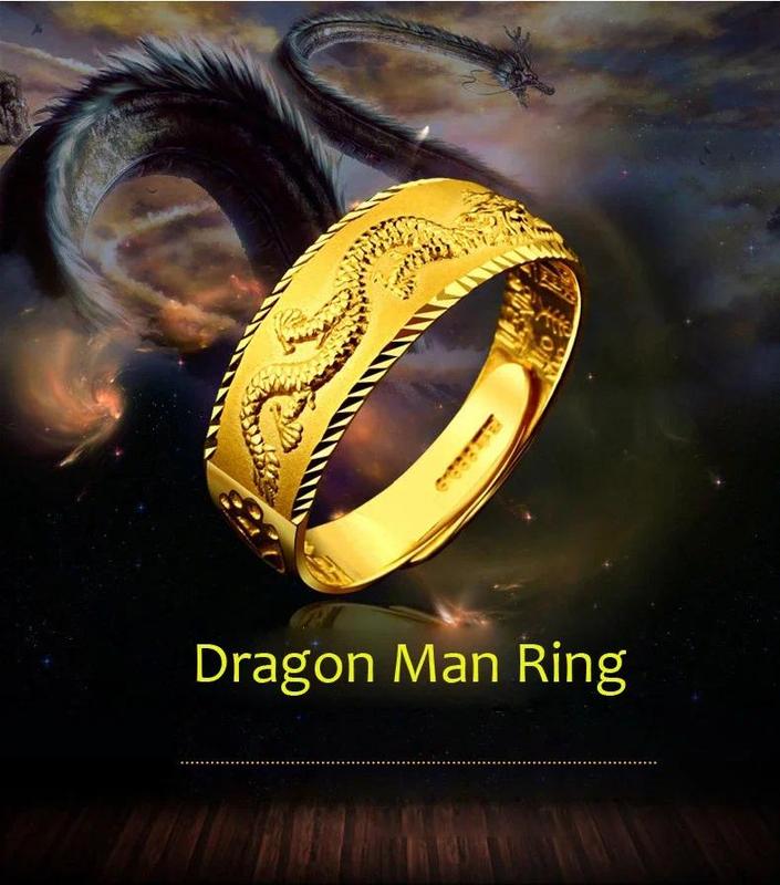 Product Introduction of Cincin Emas untuk Lelaki, Ukiran Mewah dengan Naga, Cincin Boleh Laras, Barang Kemas Fesyen, Tersedia dalam Warna Kuning / Platinum, Cincin Jari, Hadiah untuk Lelaki, 24k 3