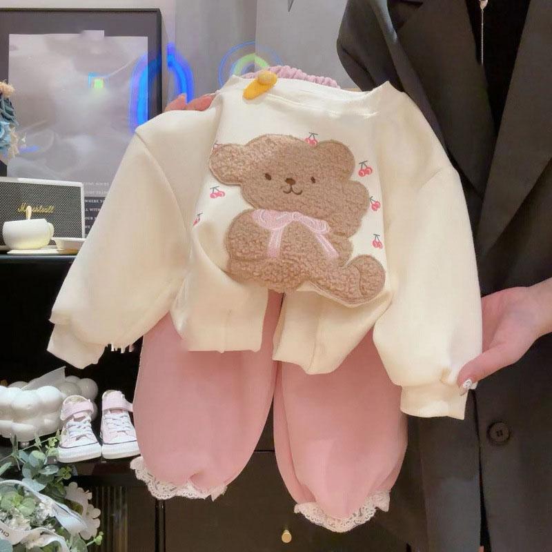 8-25kg Bộ Đồ Quần Áo Dài Tay Trẻ Em Thu Đông Chất Nỉ 2 Da QC Cao Cấp Thêu Gấu Dễ Thương Cho Bé Gái - BABY216 bộ nỉ quanao daitay chobe set đồ