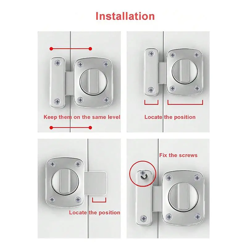Rotating Push-type Door Lock, Multipurpose Stainless Steel Door Lock, Thickened Door Lock Buckles for Home, Office, Hotel, Apartment 5