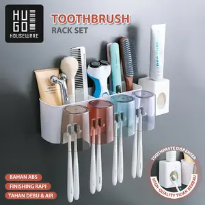 HUGO Rak Sikat Gigi Tempat Sikat Gigi Dispenser Odol Rak Gantung Kamar Mandi Tempel