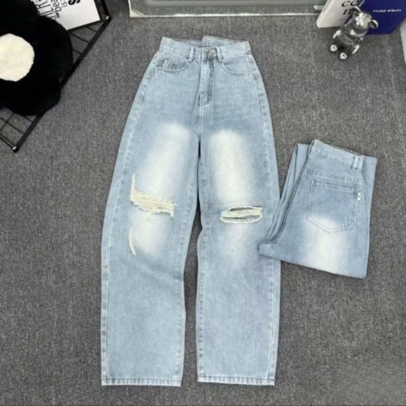 Quần Jean Nữ Ống Suông Màu Xanh Nhạt Thiết Kế Rách Gối Phong Cách Thời Trang Hottrend C052 5