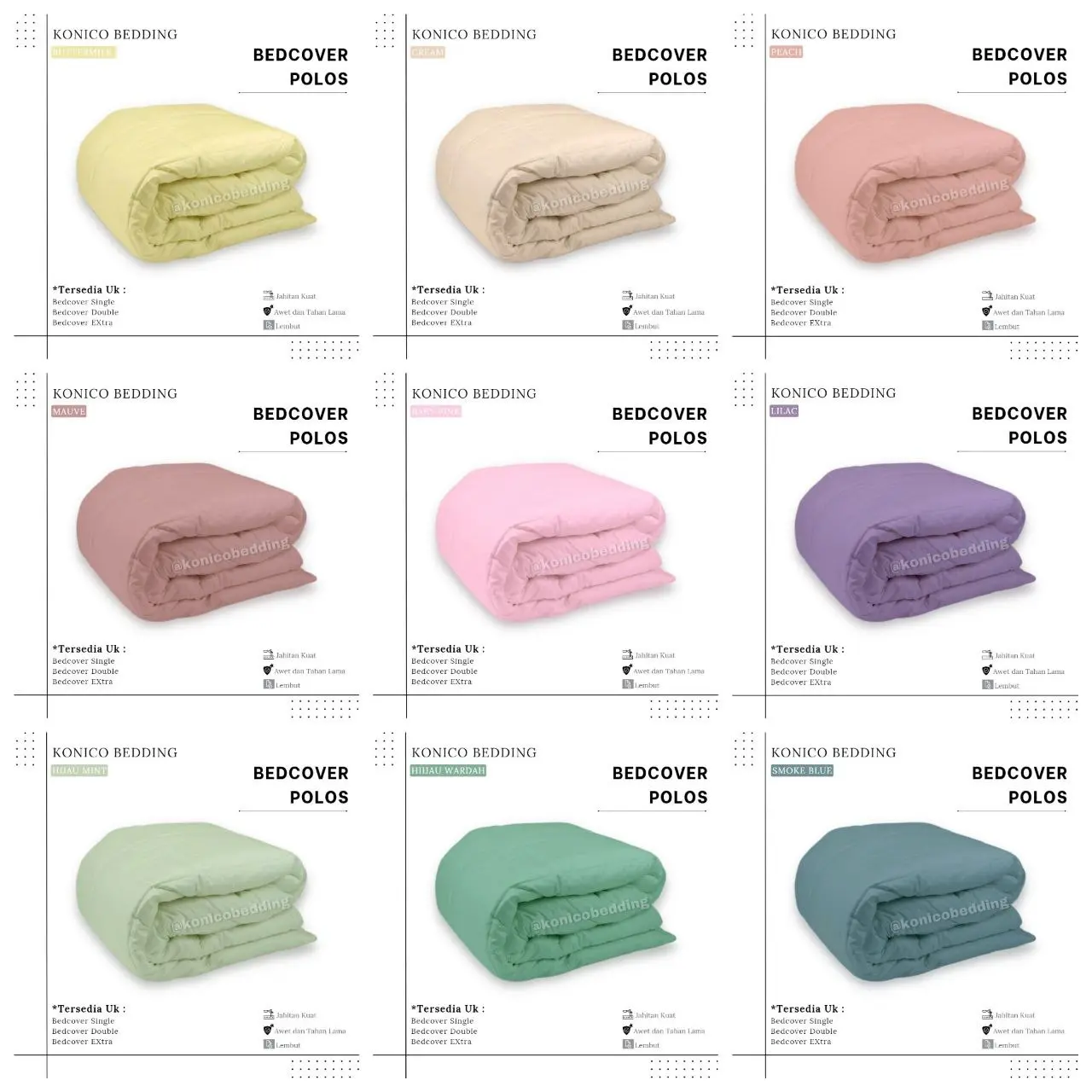 Konico Bedcover Single / Double polos pastel / minimalist korean style polos ( tanpa Sprei ) VOL 1 abu biru Blue Coklat Hitam  Kuning  Hijau  Violet  Putih  Pink  Lilac Bisa Dicuci Pendinginan Khaki Katun Maroon Merah