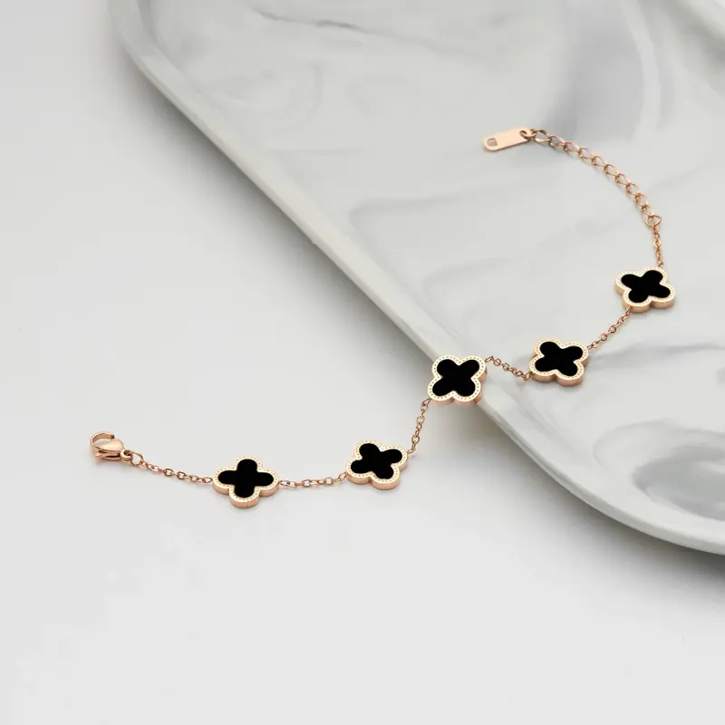 vòng tay Lắc tay hoa 4 lá LABU Không gỉ Five Four Leaf Clovers Bracelet Vang/Silver vòng tay nữ Những phụ kiện tiệc tùng lấp lánh nhất-Quà tặng/Ngày lễ/Hàng ngày 2