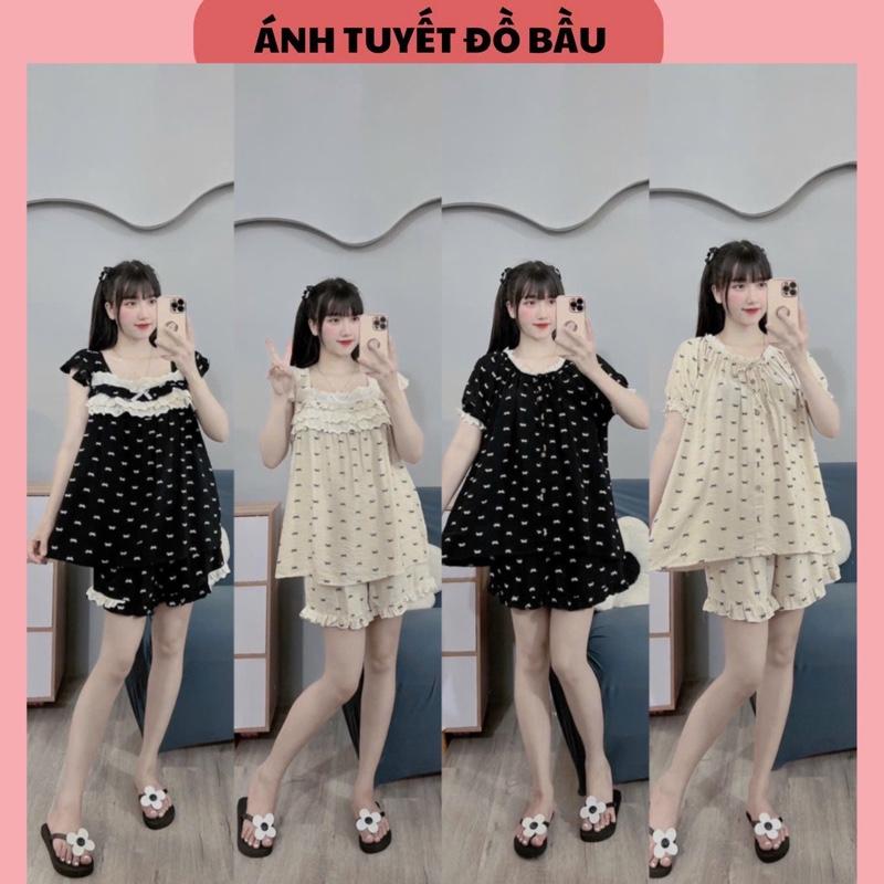 BỘ BẦU ĐÙI ĐŨI HÀN IN NƠ CỔ VUÔNG REN-CỔ BO CHUN -4 màu, quần có chun chỉnh 1