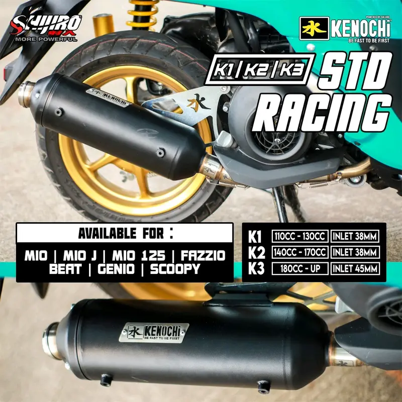 KNALPOT STANDAR RACING KENOCHI TYPE K SERIES BLACK FOR MIO KARBU MIO J MIO M3 SOUL GT XEON RC FAZZIO BEAT SCOOPY GENIO VARIO 110 5