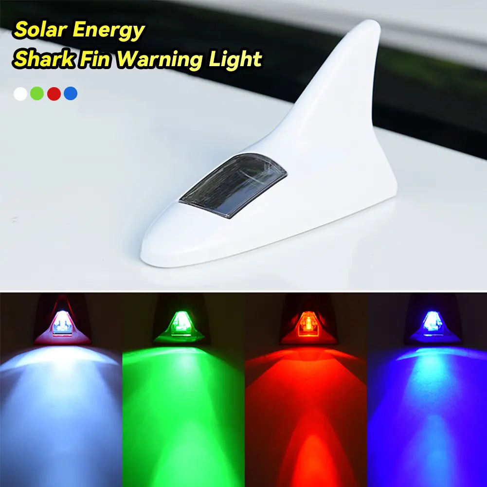 Car Solar Energy Shark Fin Antenna LED Tail Lights 8 LED Auto Roof Decorative  Flash Strobe Light #468944