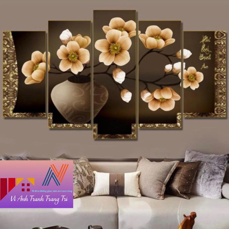 Bộ 5 tranh tráng gương kt 90-150cm tặng kèm đinh treo Treo Tường Phòng Khách