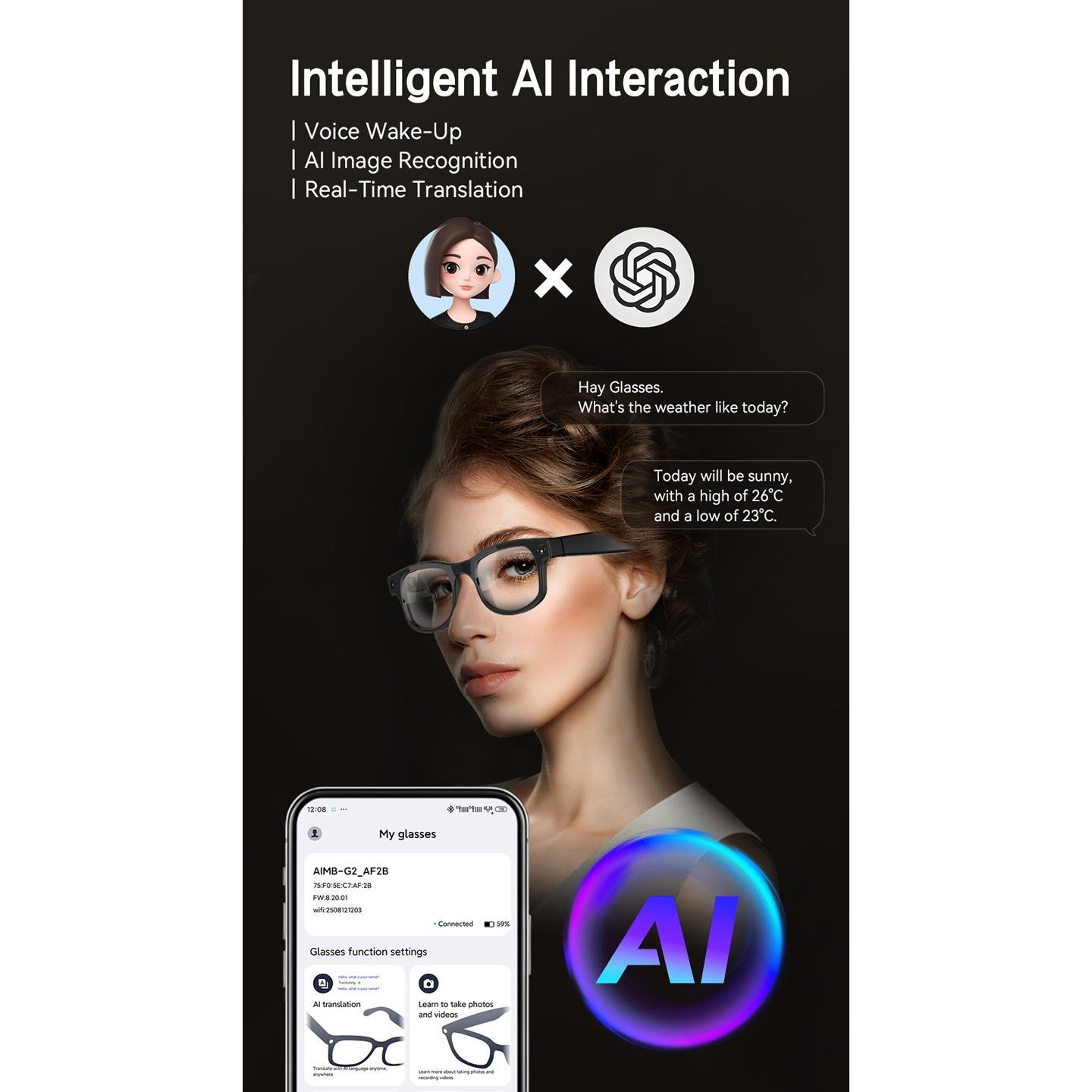 6K AI Smart Glasses Camera Bluetooth Call Voice Assistant Music Player Translate Multifunctional Photochromic Glasses For Xiaomi