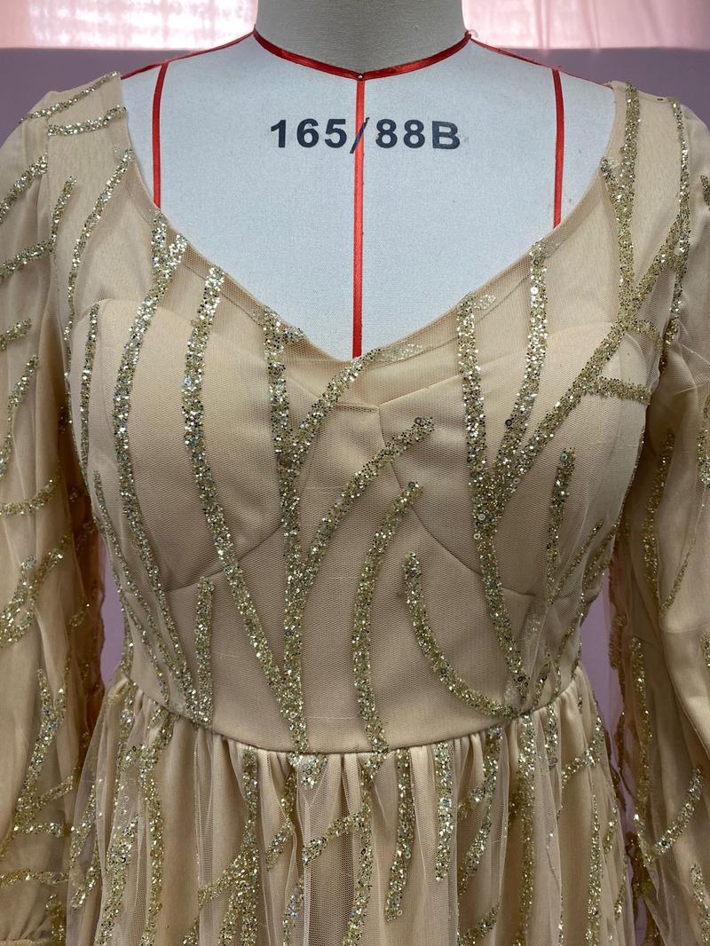 Product Introduction of 2025 new gold heavy industry beads luxury evening dress sexy Cosmopolitan Queen long dress yq7109 14