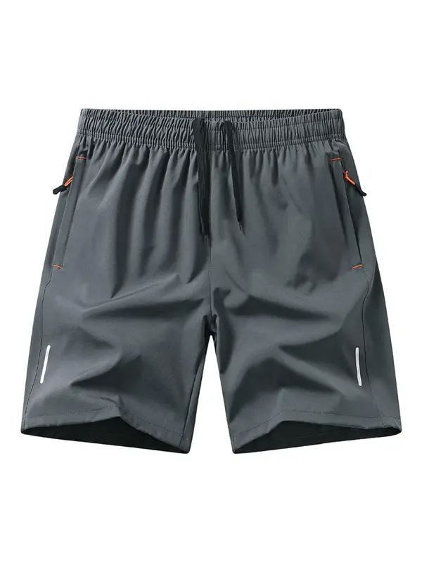Men's Solid Color Pocket Zipper Shorts, Casual Breathable Comfortable Shorts for Running Gym Workout, Men's Bottoms for All Seasons 2