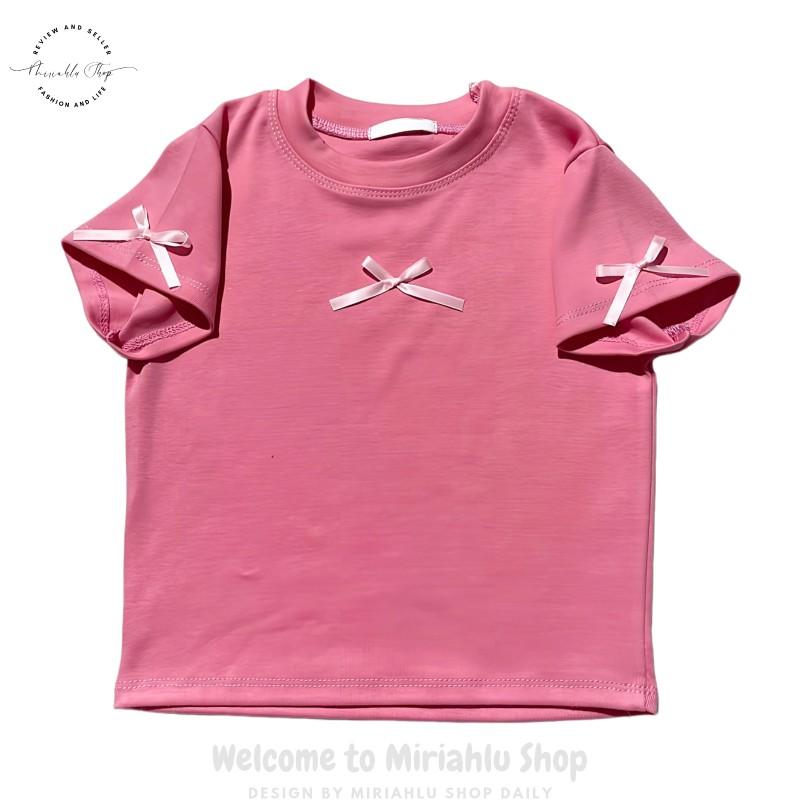 Product Introduction of Áo Thun Croptop Borip Nữ Form Basic Cổ Tròn Tay Ngắn Raglan Phối 2 Màu Đính Nơ Women Sen 24