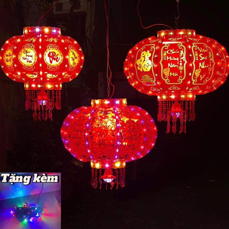 2 cái Tặng Đèn Led 10M COMBO 1 CẶP 2 cái Lồng Đèn Điện Quay 360 Độ Led 3D Phản Quang,XU Trang Trí Ngày Tết 2026 Cầu Tài Cầu Cầu Lộc May Mắn lồng đèn