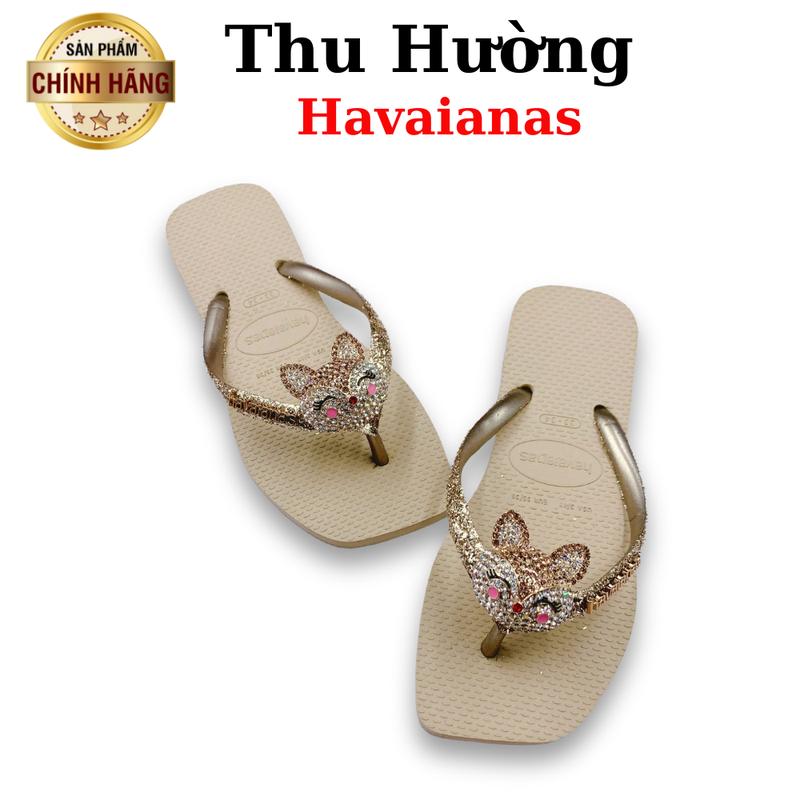  Dép Havaianas Nữ Kim Tuyến Đế Vuông Sợi Kem Gắn Kèm Charm - Tổng Hợp - Từ Brazil - Cao su non tự nhiên chống trơn trượt - Thu Hường Havai 