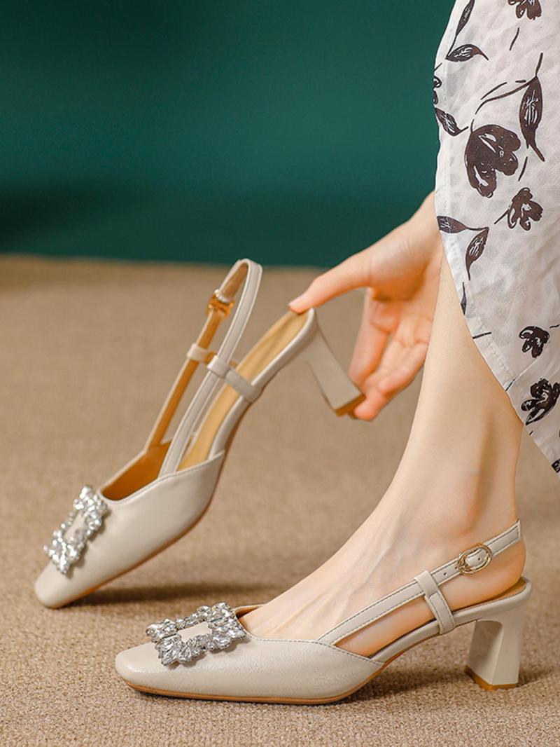 Product Introduction of Women's Elegant Rhinestone Decorated Square Toe Sandals, Trendy Minimalist High Heel Sandals, All-match Chic Heeled Shoes for Daily Wear, Summer 7